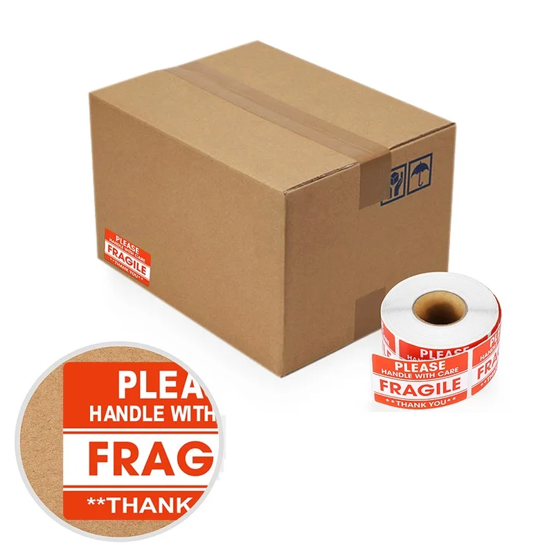 1Roll 500pcs/1000pcs Fragile Shipping Lable Sticker Express Warning