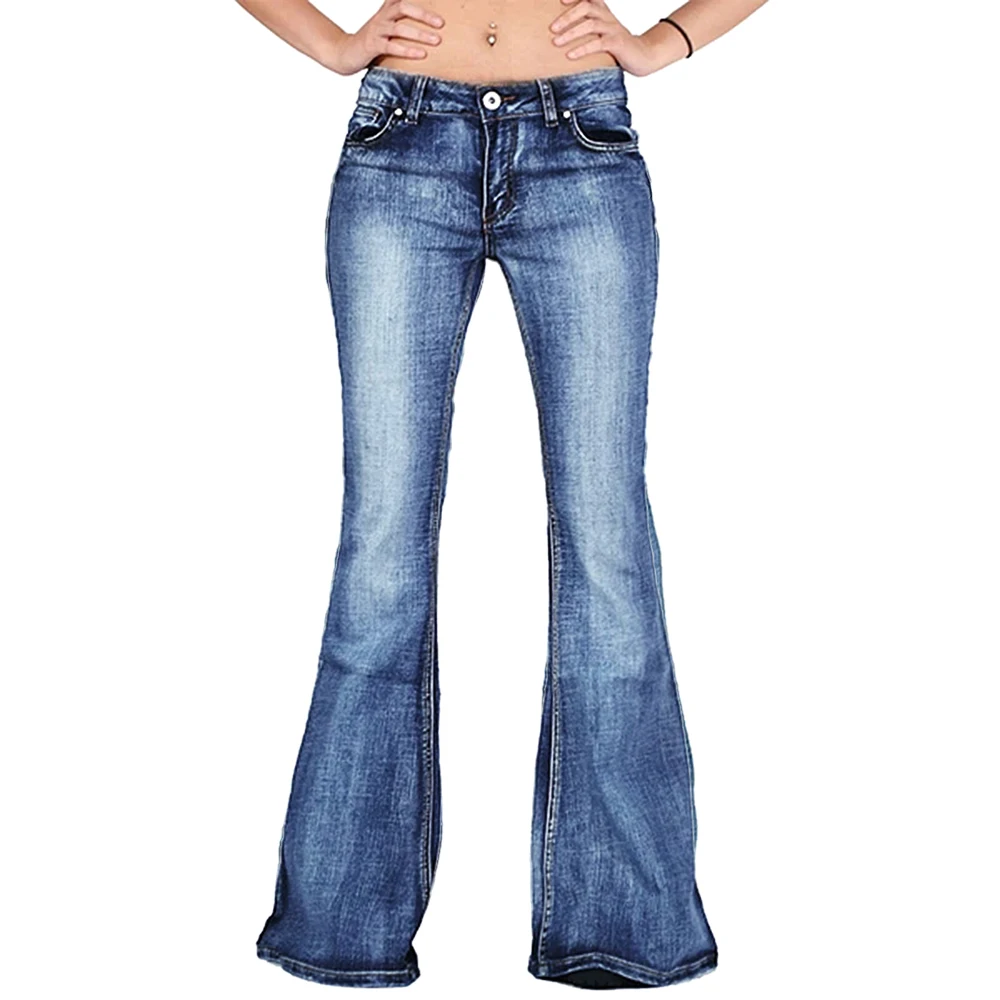 Женские модные джинсовые расклешенные джинсы с высокой талией, новинка, повседневные обтягивающие джинсы с широкими штанинами, женские свободные длинные штаны на пуговицах