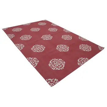 

185x270 Cm Red Handmade Dhurrie Rug-6x9 Ft