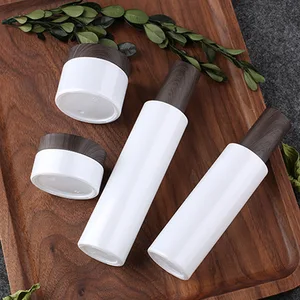 White Frosted Glass Bottle with wooden pump lid 30ml 100ml 4oz 30g 50g Glass Jar with dark wood cap face cream lotion body Scrub