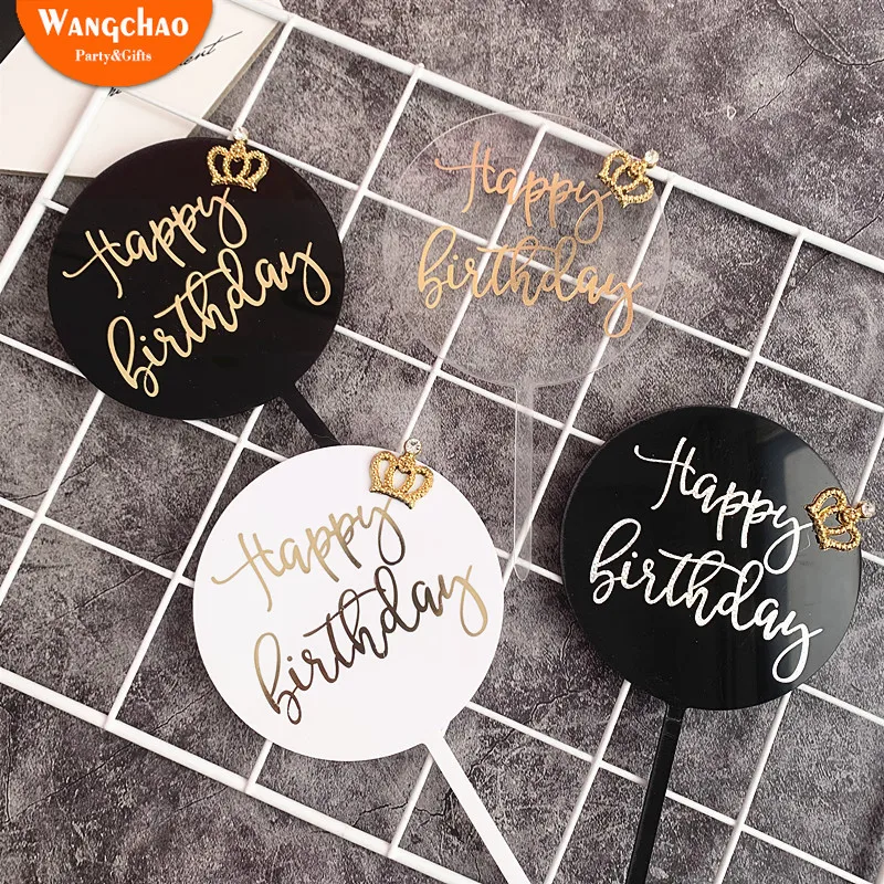 Gilding Acrylic Round Crown Happy Birthday Cake Topper King Queen Prince Princess Royal Theme Cake Decoration Party Supplies Cake Decorating Supplies Aliexpress