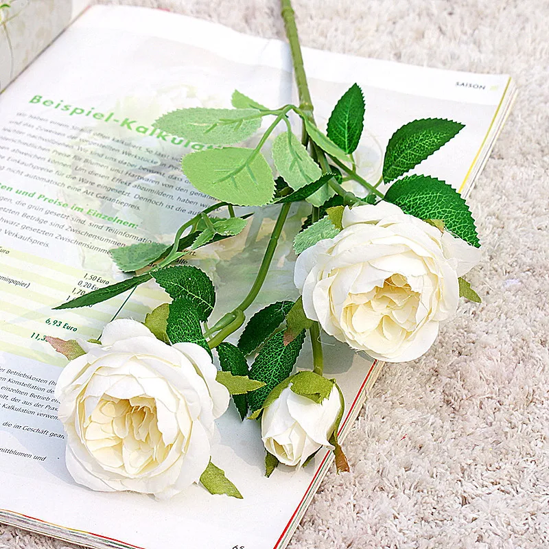 Короткие розы ветка шелковые искусственные цветы для украшения свадьбы Флорес Искусственные цветы домашний декор стола маленькая Роза - Цвет: C