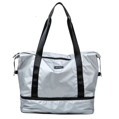 Glossy Gym Bag Dry Wet Travel Fitness Bag For Men Tas Handbags Women Nylon Luggage Bag With Shoes Pocket Traveling Sac De Sport - Цвет: B style Silver