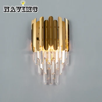 

Modern Luxury Stainless Steel Crystal Wall Lamp with The Corridor Stairs Bedroom Bedside