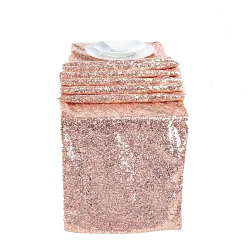 Rose gold Hobbylan сплошной цвет высокой плотности блёстки настольная дорожка для свадебной вечеринки украшения стола флаг - Цвет: Rose gold
