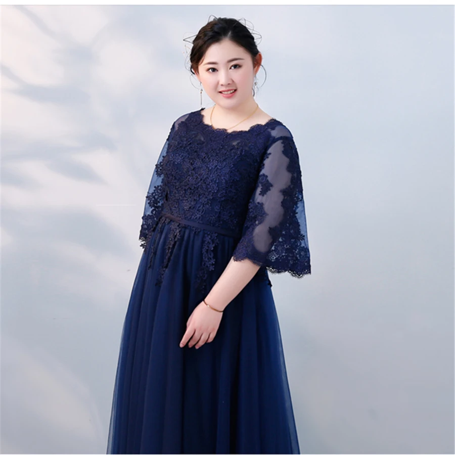 Длинные вечерние платья с кружевами длиной до пола Robe De Soiree размера плюс женские вечерние платья с круглым вырезом и цветами элегантное вечернее платье T110