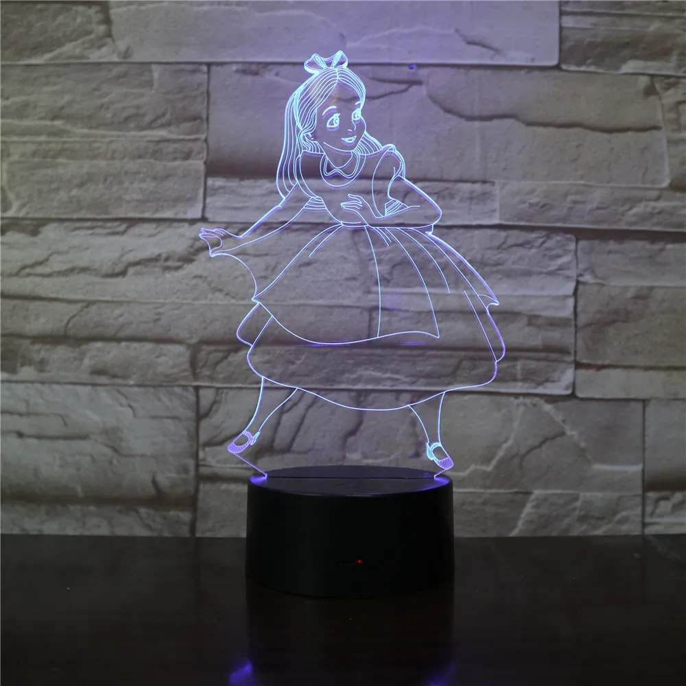 Фигурка принцессы Алиса в стране чудес декоративный детский СВЕТОДИОДНЫЙ Ночник декор для детской спальни 3D USB Батарея ночник Прямая поставка