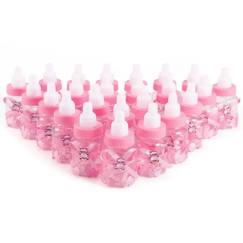Pink Топ!-24 x детская мини-бутылка 4x9 см Мишка со стразами подарок для маленькой девочки крещение - Цвет: Pink