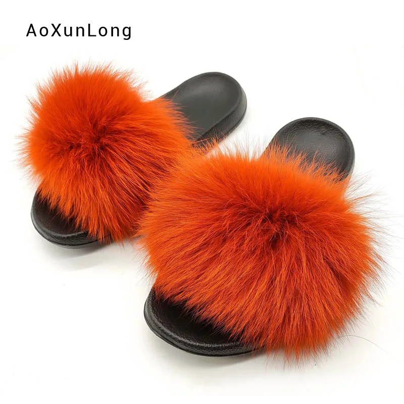 New Fashion Real Fox Fur Slippers for Women Customzed Plush Fur Slides Solid Color Female Hand Bags Sets - Цвет: Slipper 02