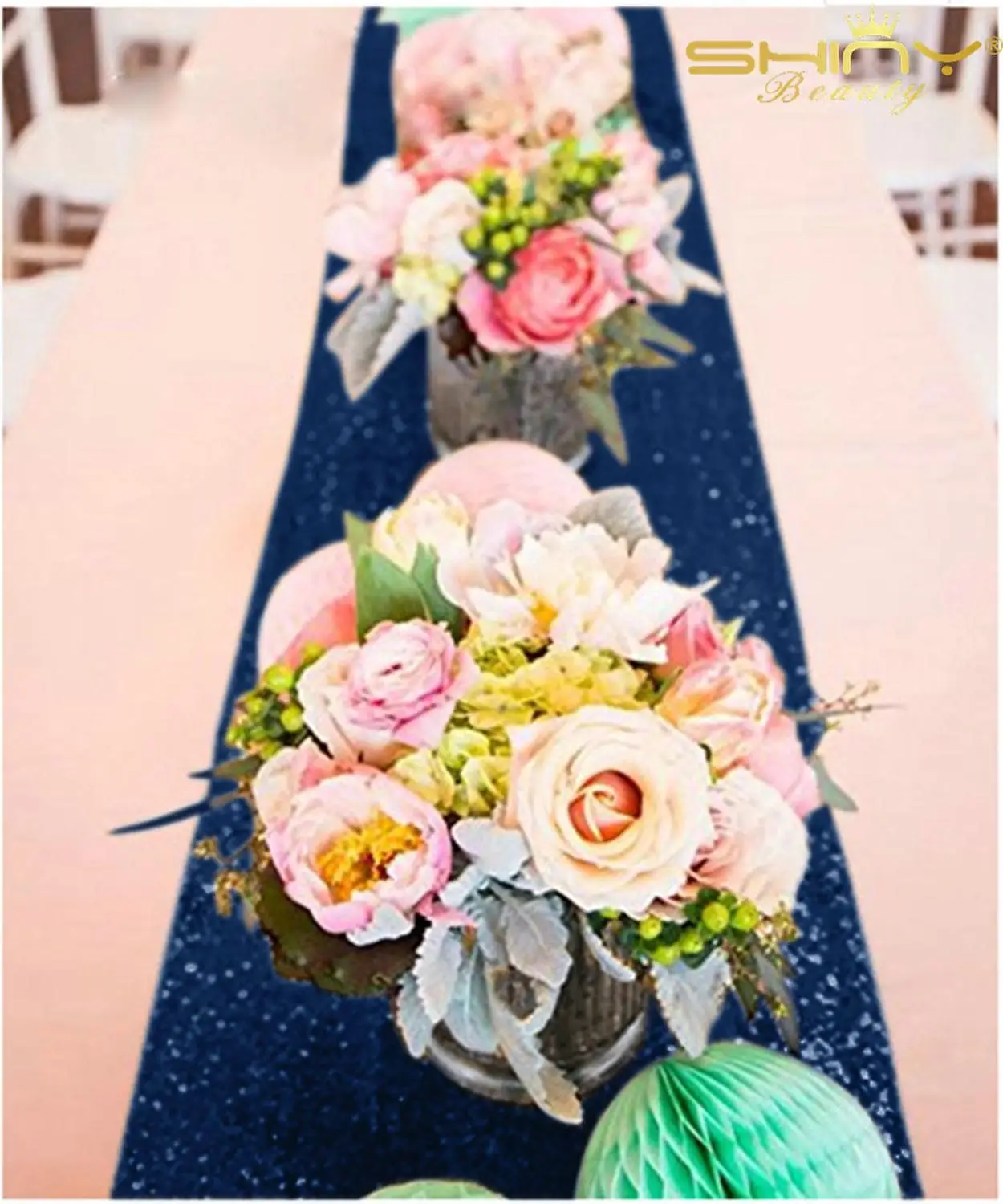  Blue Table Runners 72 inch Sequin Table Runner 12in by 72in Navy Plates Party Supplies for Cake Tab