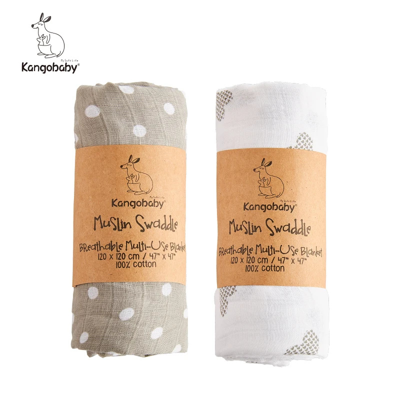 Kangobaby nouveau Design 2 pièces ensemble Double couches 100% coton nouveau-né bébé mousseline couverture d'emmaillotage (lot de 2)