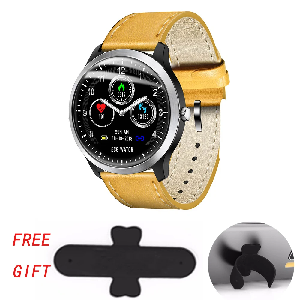 brown leather LEMFO Смарт-часы мужские ECG PPG монитор сердечного ритма кровяное давление фитнес-трекер IP67 Водонепроницаемый Спорт N58 1,22 дюймов Smartwatch - Цвет: brown leather