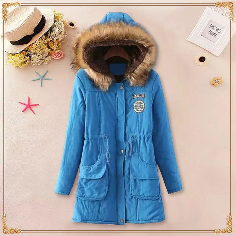 Lake Blue Новые длинные женские парки, женская зимняя куртка, пальто, толстая хлопковая теплая куртка, женская верхняя одежда, парки размера плюс, шуба - Цвет: Lake Blue