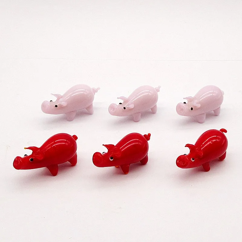 

Custom red pink handmade murano glass pig figurines fairy garden home desk decorations miniature Christmas glass Animal Statue