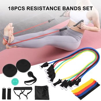 

18Pcs Resistance Bands Set Workout Fintess Exercise Tube Bands Door Anchor Ankle Straps Spiky Massage Ball for Home Gym Travel