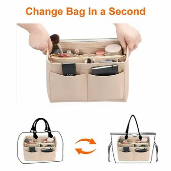 

Felt Purse Insert Organizer Portable Cosmetic Bag Fit for Handbag Tote Various Bag AIC88