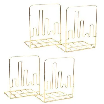 

2 Pair Gold Bookends,Modern Decorative Metal Bookends for Shelves,Heavy Duty Book Ends and Desktop Book Organizer,Book Stopper f