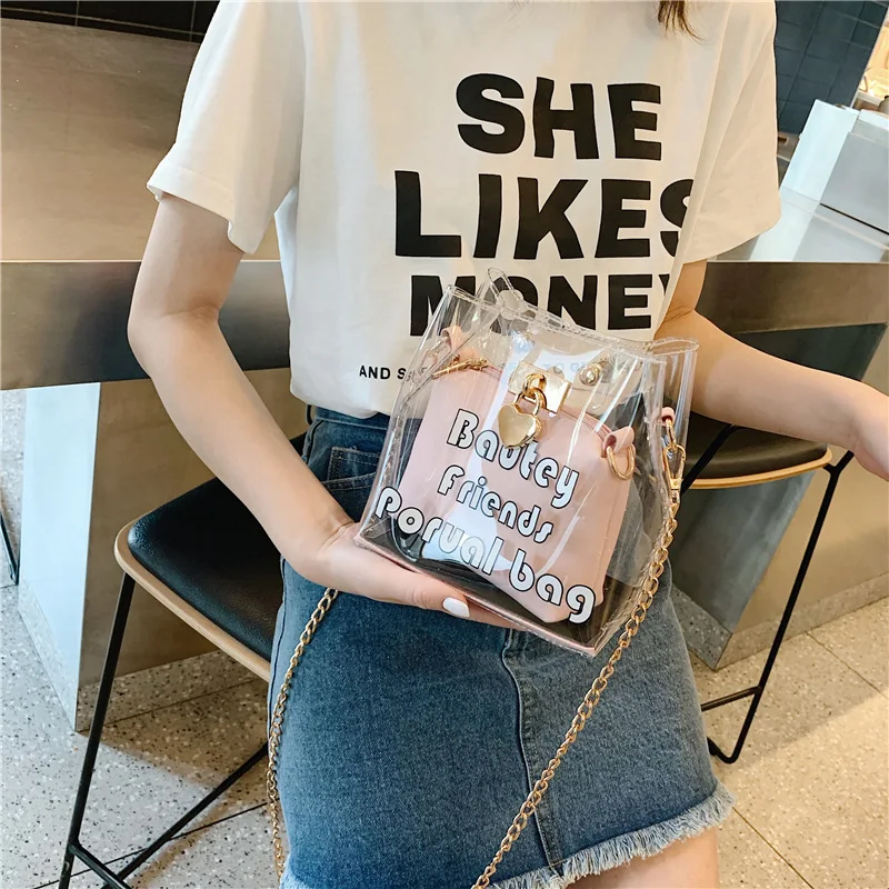 

2019 new tide transparent jelly bag Joker Messenger bag Super Fire Fairy bag