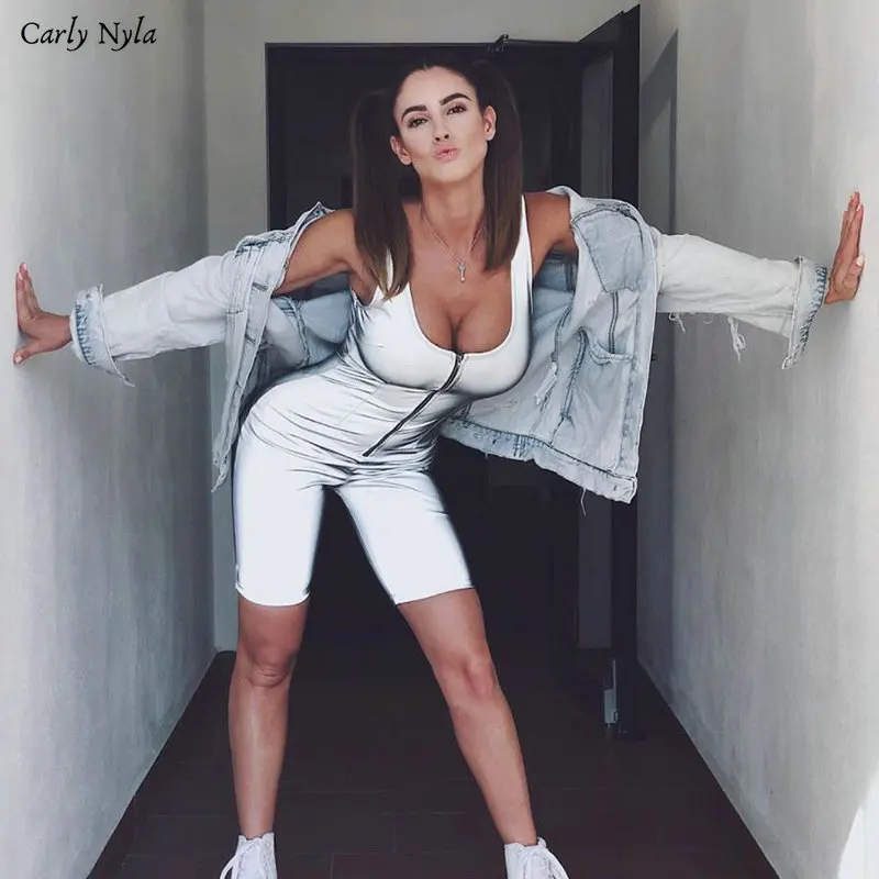 Carly Nyla женский светоотражающий комбинезон Весна Новые короткие детские комбинезоны без рукавов сексуальные вечерние комбинезоны для ночного клуба модная уличная одежда