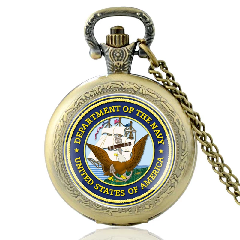 

Vintage United States Navy Symbol Glass Dome Quartz Pocket Watch Classic Men Women military Necklace Pendant Gifts