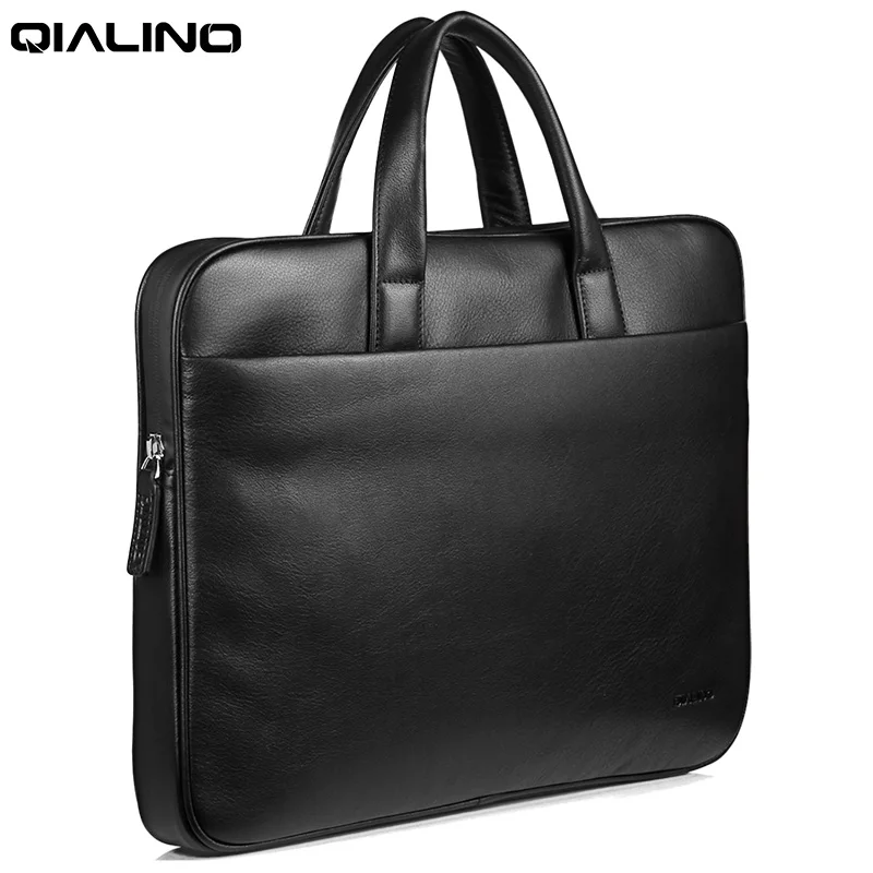 

QIALINO Leather Portable Laptop Sleeve Bag for Notebook Portable Waterproof Zipper Tablet Bags Case Briefcase Handbag for Man