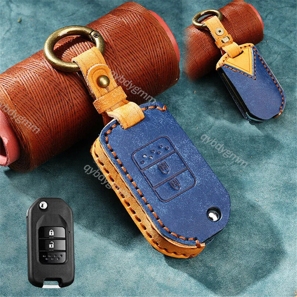 

Leather Car Flip Remote Key Fob Case Cover Shell Chain Auto Smart Keychain For Honda Civic Accord CR-V Odyssey 2013-2019