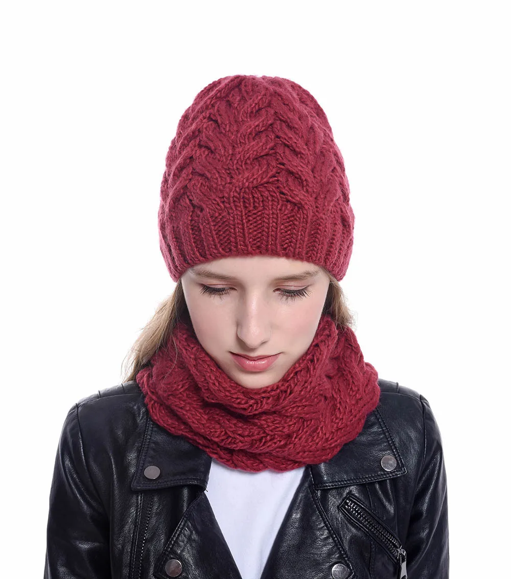 New Style Knitted Hat Scarf Set European And American-Style Winter WOMEN'S Hat Twist Knitting Wool Cap Warm Scarf