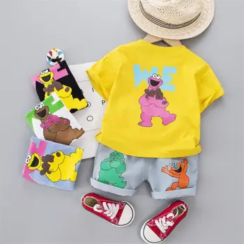 

New Summer Baby Boy Girls Clothes Children Cotton Printed T Shirts Denim Shorts jeans 2Pcs/sets Infant Kids Toddler Tracksuits