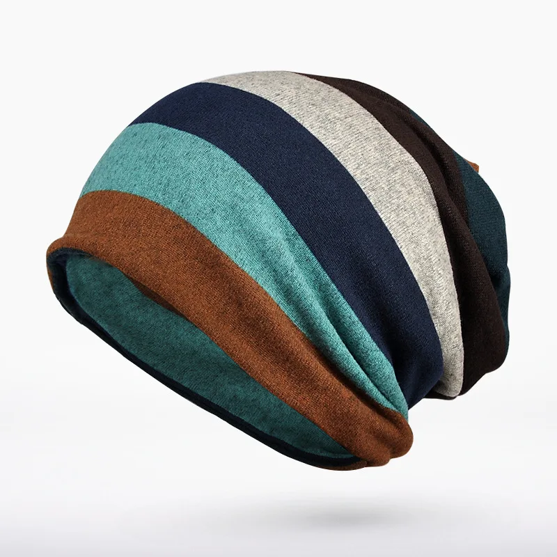 Женские шапочки Skullies, двойные вязаные кепки с полосками, мягкие бархатные шапки для женщин, удобная осенне-зимняя шапка двойного назначения
