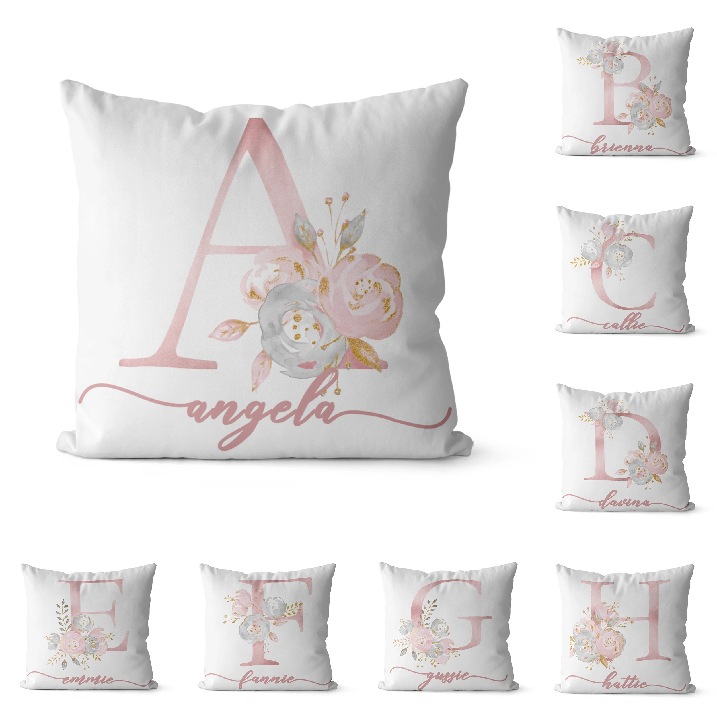 personalized Letter Pillow Pink Floral Pillowcase Cushion Cover Throw