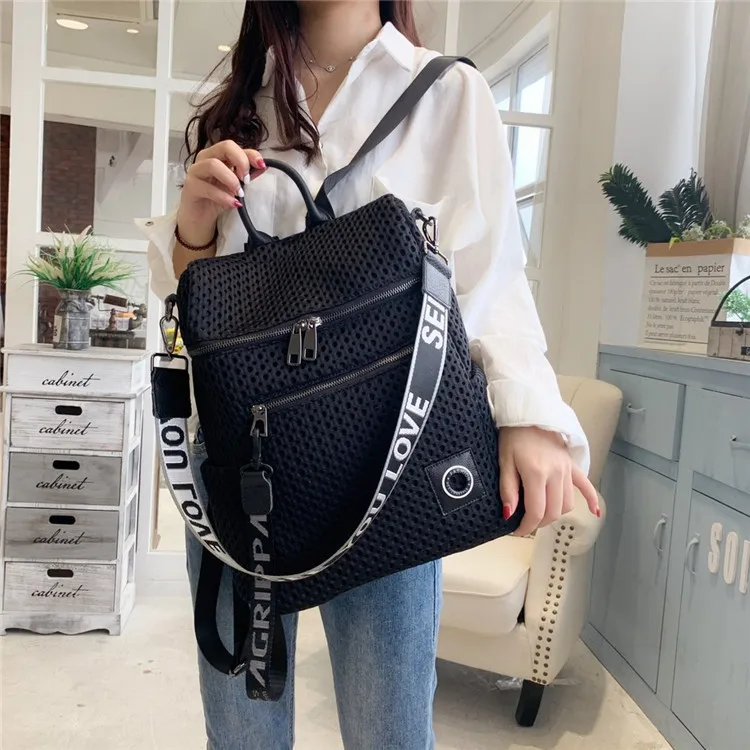 

2020 New Style Backpack Korean-style Waterproof Nylon with Leather Hollow out Mesh Multi-functional Backpack