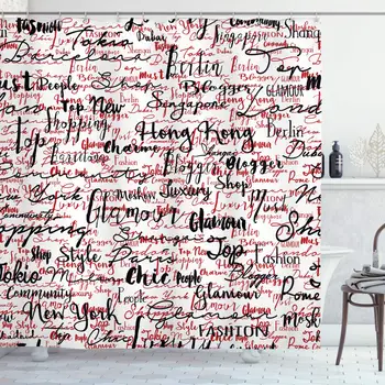 

Modern Shower Curtain, Ink Handwritten Popular Country Capitals with Fashion Words Artwork, Cloth Fabric Bathroom Decor Set with