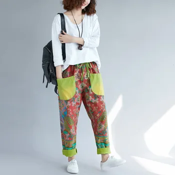 

Fashion 2020 new printed ethnic style jeans washed to make old matching color lanyard casual pants