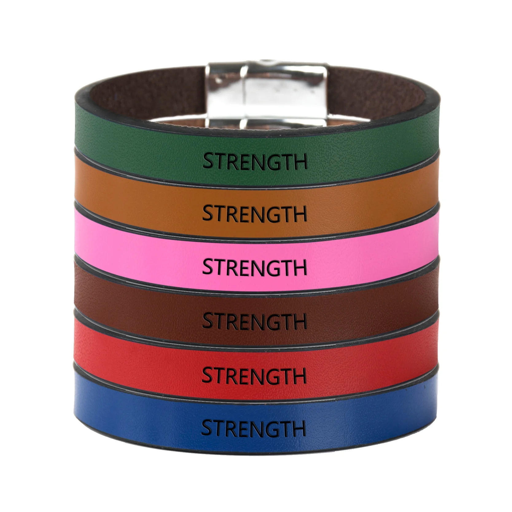 STRENGTH Engraved English Letters Bracelet Magnetic Buckle Leather Inspirational Bracelets Mantra Cuff Bracelet Gift