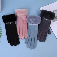Women's Suede Gloves with Fleece And Thick Suede Finger Touch Screen Winter Coldproof Keep Warm Hand wear 2021 hot Drop Shipping