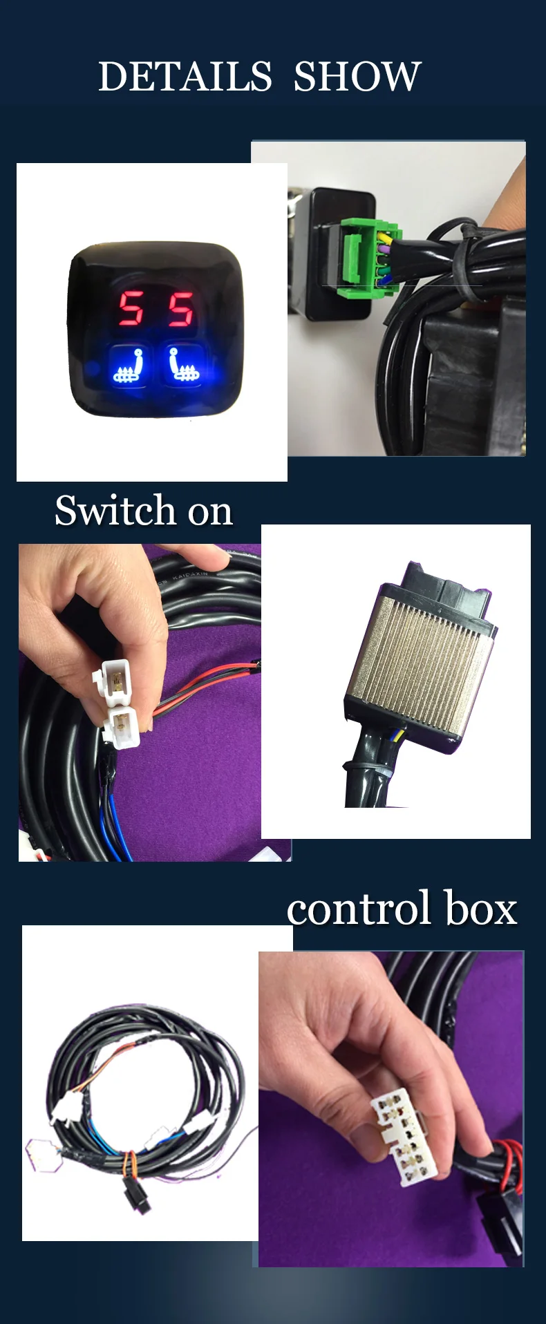 Universal LED 5 Gear Double Seat Square Switch Car Heating Pad Heated Seat Cushion Cover 2 Seats 12V Auto Parts