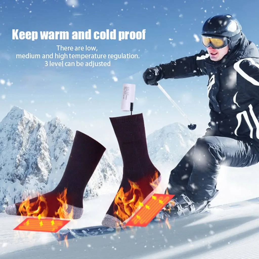 Носки с подогревом, заряжаемые от аккумулятора, зарядка от usb, зимние теплые термальные лыжные спортивные аксессуары, уличные зимние теплые инструменты для пешего туризма
