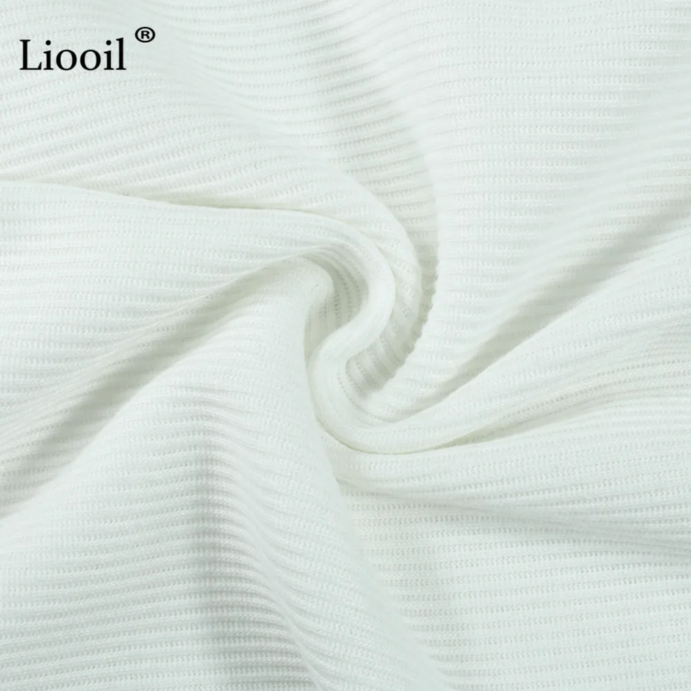 Liooil, черный, белый, комплект из двух предметов, вязаный Топ и байкерские шорты, вечерние, на молнии, с длинным рукавом, сексуальные Клубные наряды для женщин, подходящие комплекты