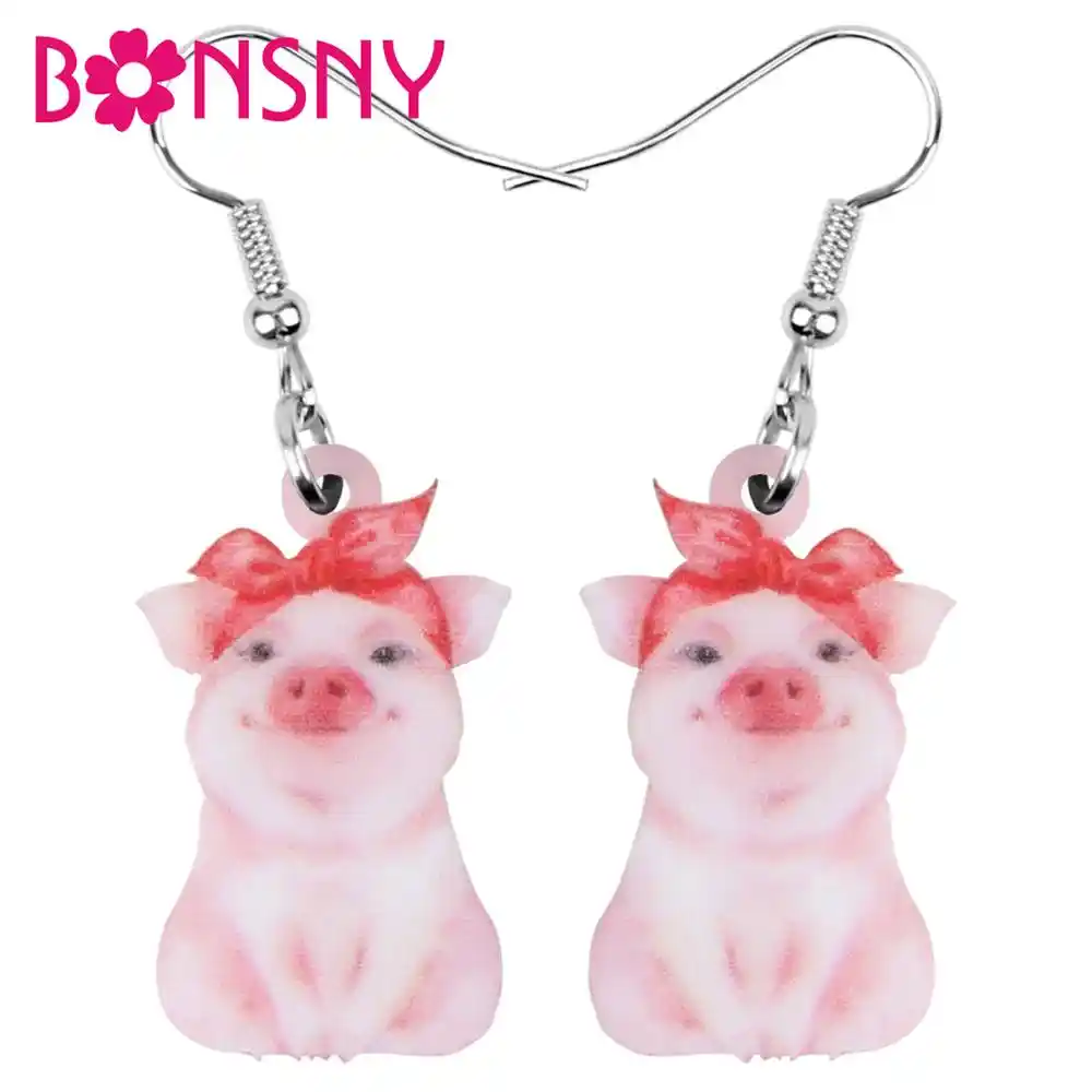 Bonsny acrílico dia dos namorados bandana porco piggy brincos animal gota balançar jóias para meninas adolescentes charme decoração presente