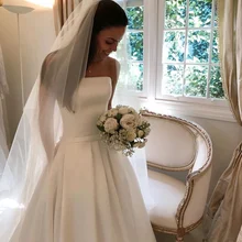 Горячая Распродажа простое Бохо ТРАПЕЦИЕВИДНОЕ атласное ДРАПИРОВАННОЕ свадебное платье с карманом бантом Пояса Vestidos De Noiva Свадебные платья