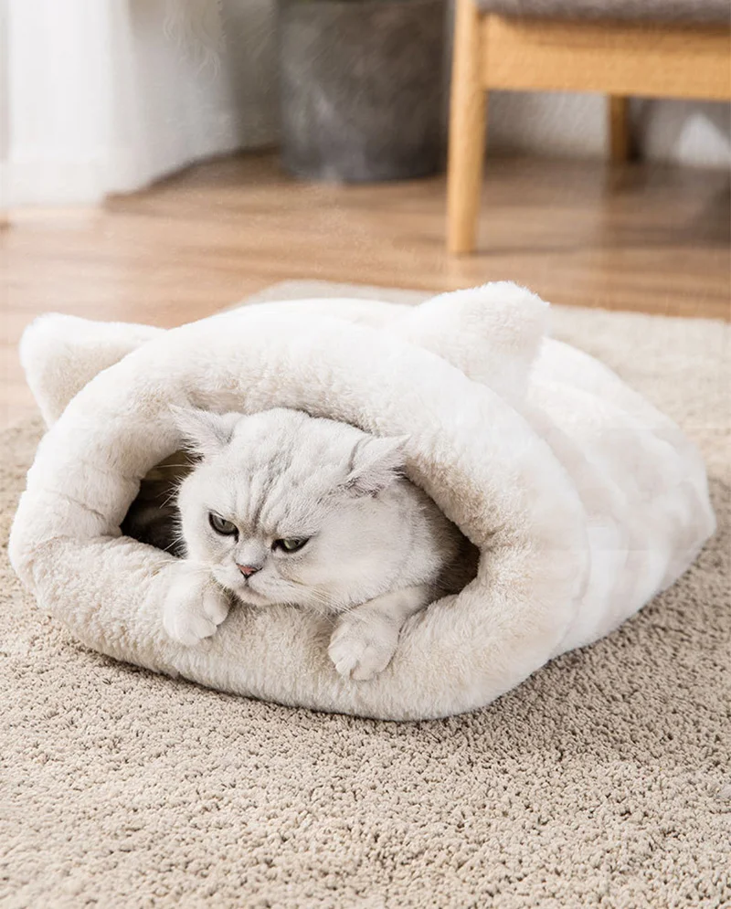 Съемный и моющийся длинный плюшевый спальный мешок для кошек, щенков, маленьких собак, коврик для кошек, кровать, теплый мягкий домик для домашних животных, подушка для спального гнезда для кошек
