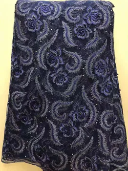 

African Lace Fabric 2020 Embroidered Nigerian Lace Fabric High Quality French Tulle Lace Fabric For Women, ELL3530 Navy blue