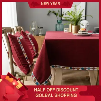 

Plain Tablecloth Waterproof Linen Japanese Book Coffee Table Solid Color Tablecloth Embroidered Tablecloth Purplish Red
