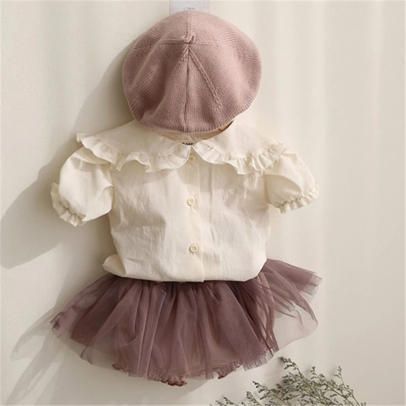 

Korean Style 2020 Summer Toddlers Girls Cotton Shirts Ruffles Collar Puff Sleeve Baby Kids Tops Cute Blouses Infants Clothes