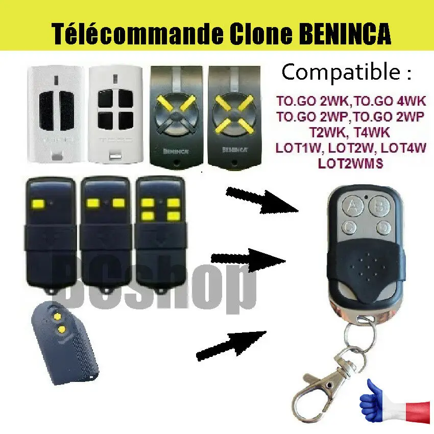 

beninca to go 2wp togo 4wp/lot w Universal remote control replacement clone duplicator Fixed code 433.92MHz