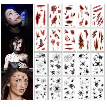 

10 Sheets/Pack Lifelike Scary Spider Design Halloween Tattoo Stickers Waterproof Temporary Tattoos Body Art Stickers