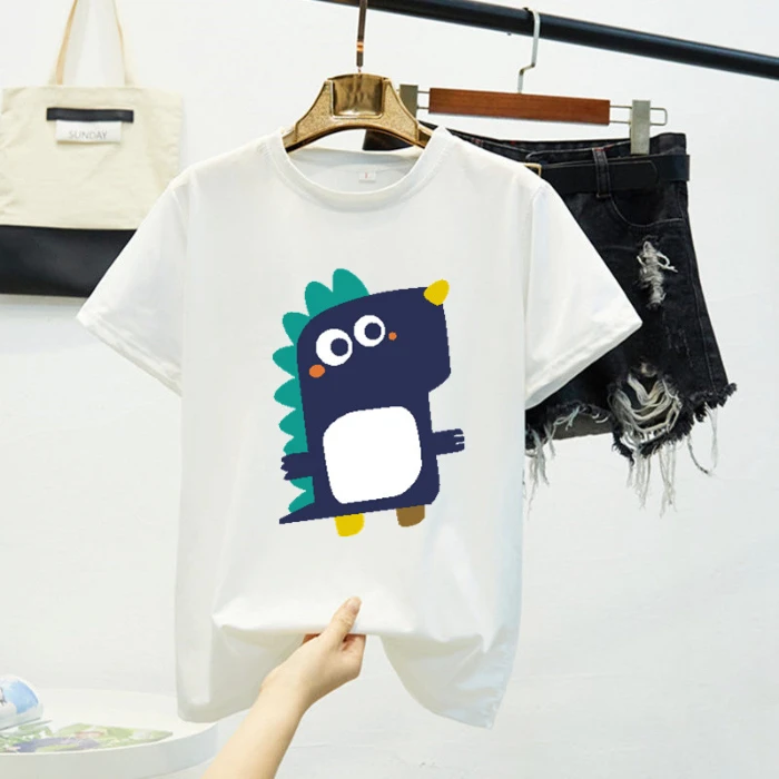 

2020 Summer T-Shirts Women Short Sleeve Print Cartoon Dinosaur O-Neck Female Tops Fashion Casual Cute T Shirt Ladies Tops Tees