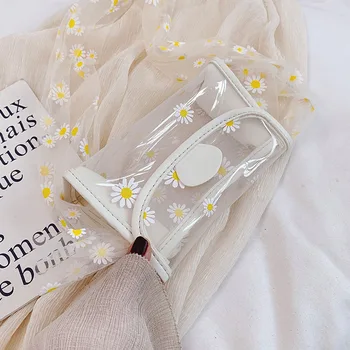 

G-DRAGON Fashion Clear Transparent Small Square Bags Summer Transparent Flower Wide Strap Shoulder Messenger Bags Women Handbags