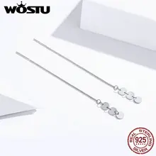  WOSTU Real 100% 925 Sterling Silver Sequins Drop Earrings Simple Long Tassels Earrings For Women Wedding Fashion Jewelry FIE687 