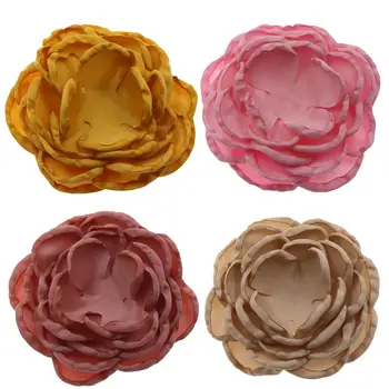 

4PCS Burned Edge Curly Flowers 4.3'' Satin Flat Back Poppy Flower Hair Accessories DIY Headwear Accessory No Hairclip